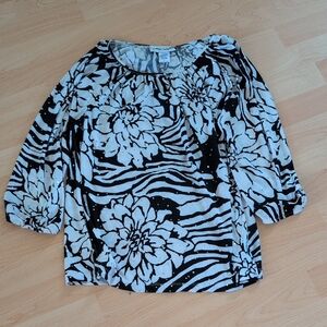 Floral Black and White Women's Top